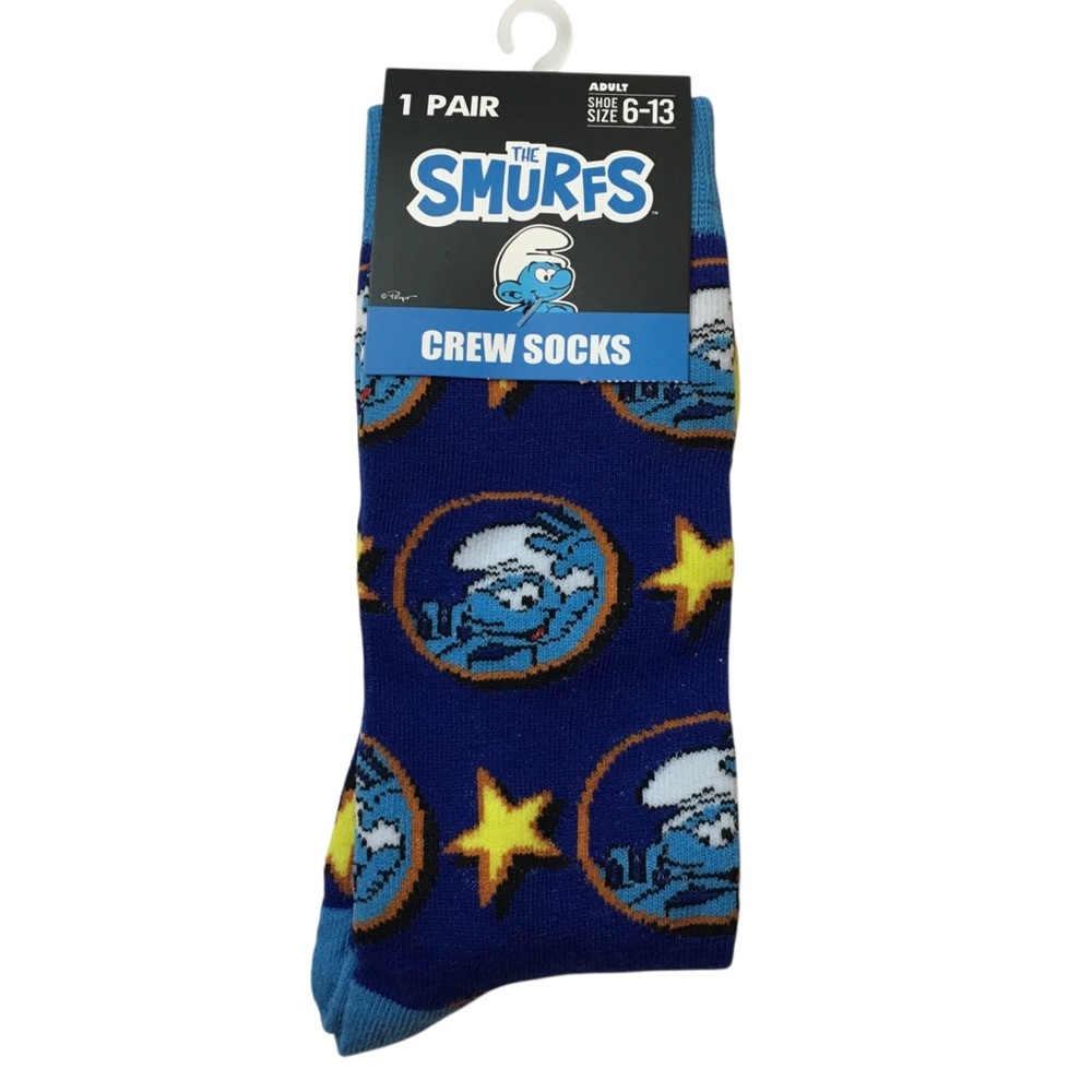 The Smurfs Crew Socks Adult Shoe Size 6-13 Cartoon Novelty Gift 1 Pair NWT